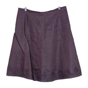 Isaac Mizrahi Linen Skirt L Brown Midi Cotton Lined Zip Hem Accent Whimsigoth